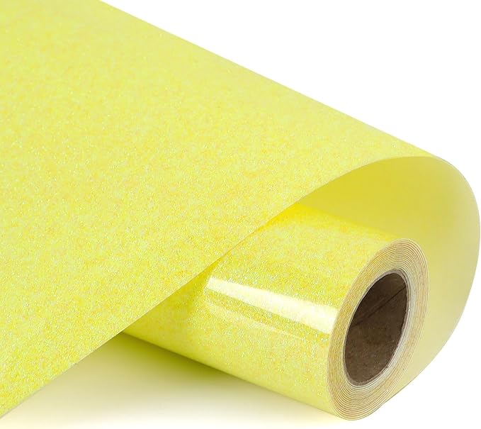 HTVVETUR Glitter Yellow Heat Transfer Vinyl, Glow in The Dark HTV Vinyl Roll - Image 2