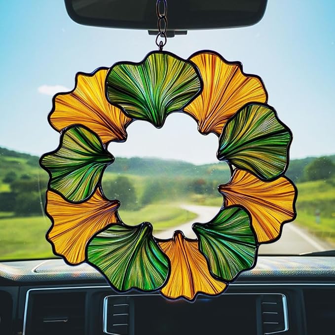 Ginkgo Wreath Acrylic Suncatcher Stained Glass Effect Window Car Hanging - Image 5