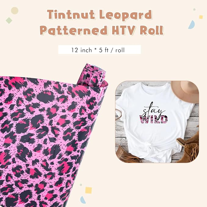 Tintnut Pink Leopard Heat Transfer Vinyl Roll, easy cut & weed, stretch washable - Image 2
