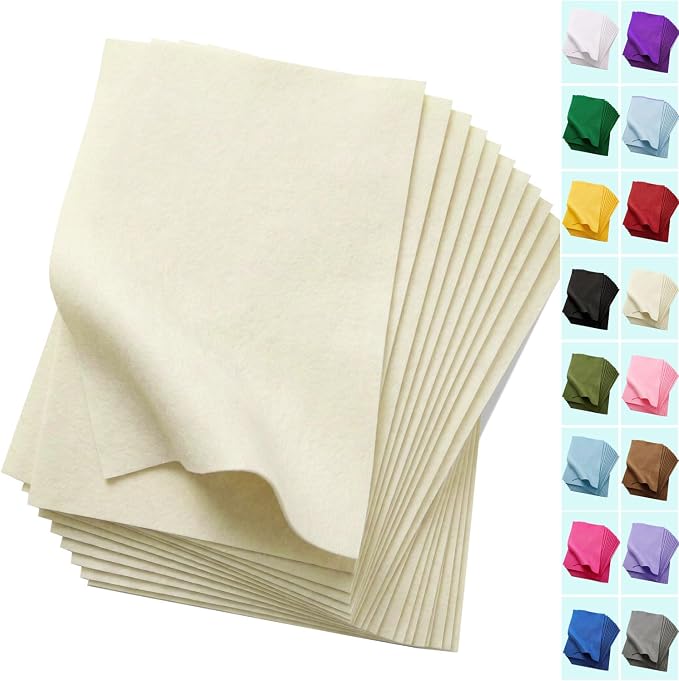Soft Ivory Felt Fabric Sheets for Crafts, 8 x 12 Inch Felt Squares, Patchwork by FANOMMI