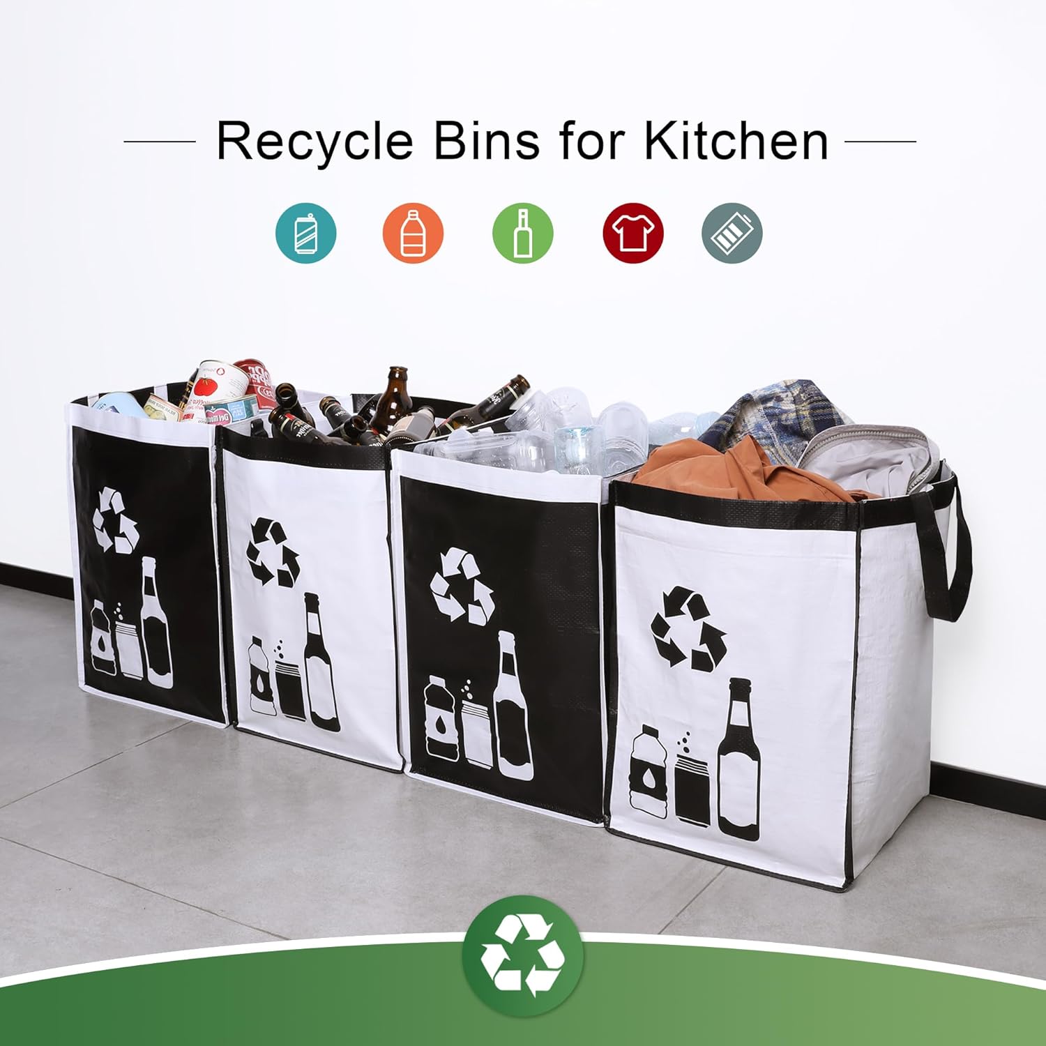 Recycle Waste Bag for Kitchen Home- Indoor Recycling Bins Trash Sorting Organizer, Reusable and Waterproof, 2 Pack