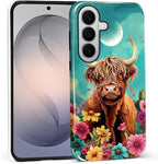 for Samsung Galaxy S26 Case, Highland Cow Flower Pattern Glossy 2 in 1 by Teonvpu