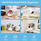 Marbrasse Desk Organizer, 360-Degree Rotating Pen Holder, 5-Compartment Pencil - Image 2