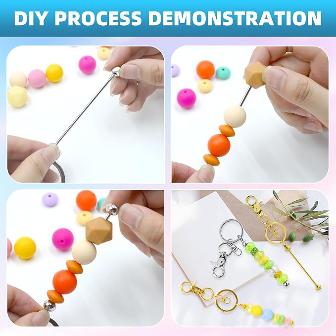 60 Pcs Beadable Keychains Bulk Kit – DIY Keychain Making Supplies - Image 4