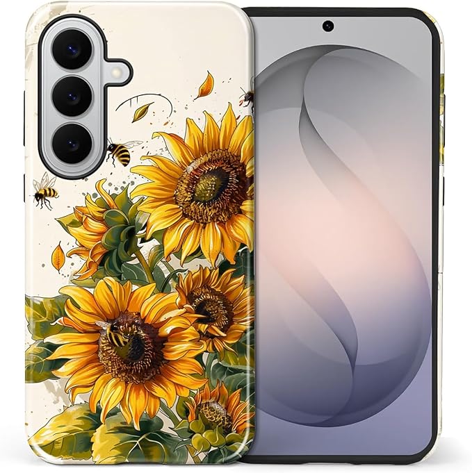 for Samsung Galaxy S26+ Case, Sunflowers Bees Pattern Glossy 2 in 1 Shockproof - Image 2