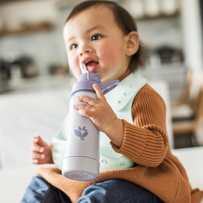 Green Sprouts® Sprout Ware® Straw Bottle 10oz., 6mo+, Plant-Plastic, Platinum-Cured Silicone, Dishwasher Safe, Grows with Baby, Tested for Hormones - Plum