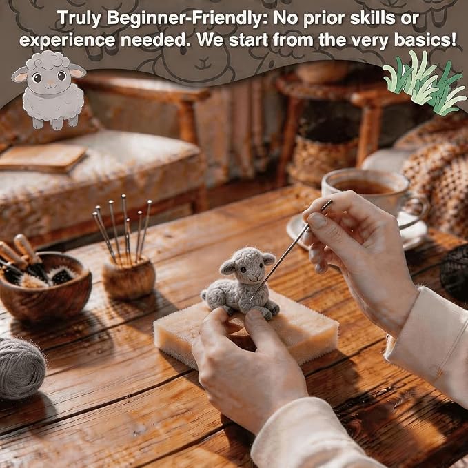 DIY Needle Felting Kit Cute Gray Lamb Lying – Needle Felting Starter Kit - Image 4