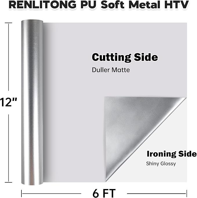 RENLITONG Soft Metal Heat Transfer Vinyl, Premium PU Material HTV Roll - Image 2