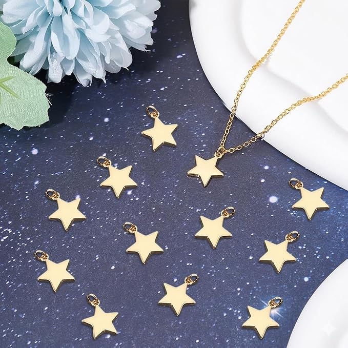 Beebeecraft 20Pcs Flat Star Charms 18K Gold Plated Brass Five-Pointed Star - Image 5