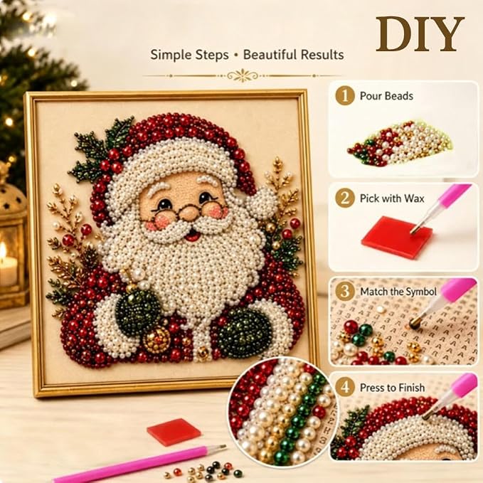 DIY Christmas Pearl Diamond Art Painting Kit, Cute Santa Elk Christmas Pearl - Image 4