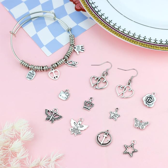 JIALEEY 200 PCS Wholesale Bulk Lots Jewelry Making Charms Mixed Smooth Tibetan - Image 4