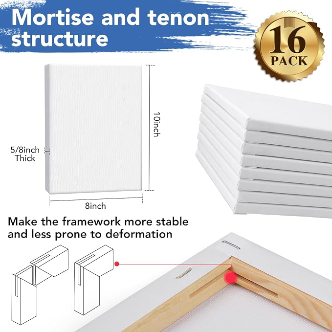ESRICH Canvas for Painting 8x10, 16 Pack Stretched Canvas, Primed Acid-Free - Image 2