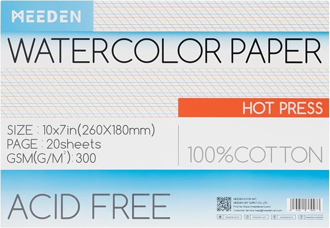 MEEDEN Watercolor Paper Block, 100% Cotton Watercolor Paper Pad of 20 Sheets by MEEDEN