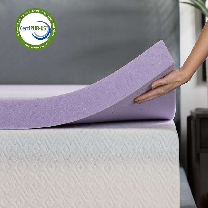 Lucid 3 Inch Lavender Memory Foam Mattress Topper, Full Size – Essential Oil - Image 4