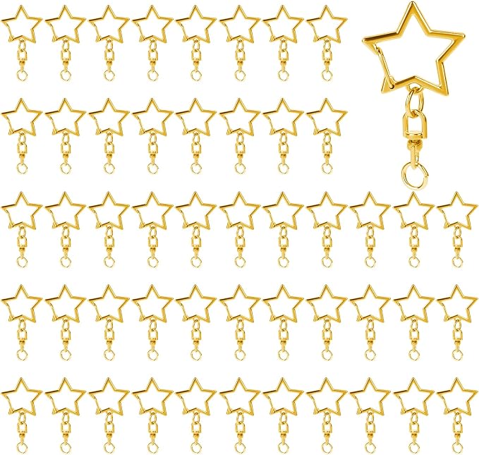 50 Pcs Star Lobster Claw Clasp Star Keychain Clip Gold Star Shaped Spring Snap by Hariendny