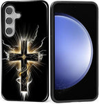 for Samsung Galaxy S24 Case, Cool Cross Pattern Glossy 2 in 1 Shockproof Bumper by Teonvpu