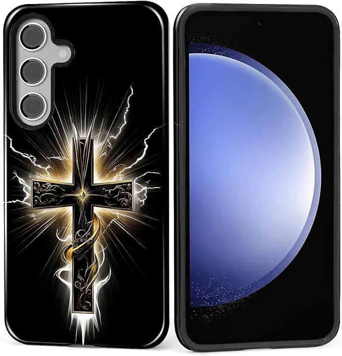 for Samsung Galaxy S23 FE Case, Cool Cross Pattern Glossy 2 in 1 Shockproof by Teonvpu