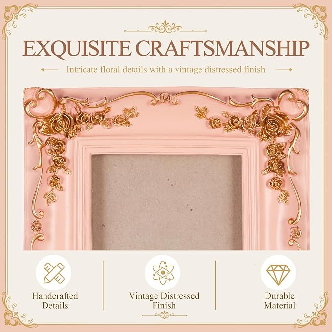 Qunclay Vintage Mini Picture Frames Set of 4, Round Rectangle Ornate Small - Image 4