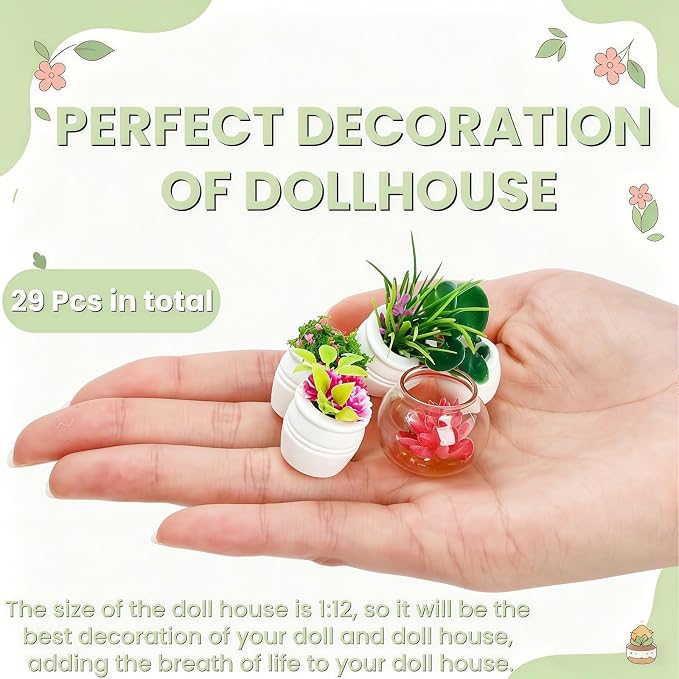 Tlence 29 Pcs Miniature Dollhouse Plants, Mini Artificial Potted Flowers - Image 3