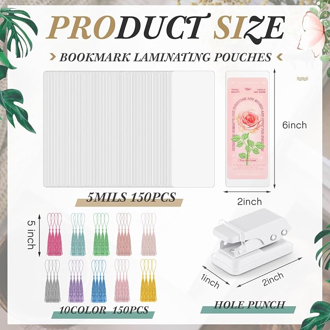 Fuyoooo 301 Pcs DIY Bookmark Making Kit 150 Bookmark Laminating Pouches 5 Mil - Image 2