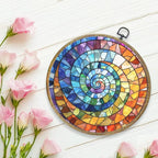 Colorful Boho Rainbow Geometric Spiral Sun Art Gift Framed Round Wall Decor - Image 5