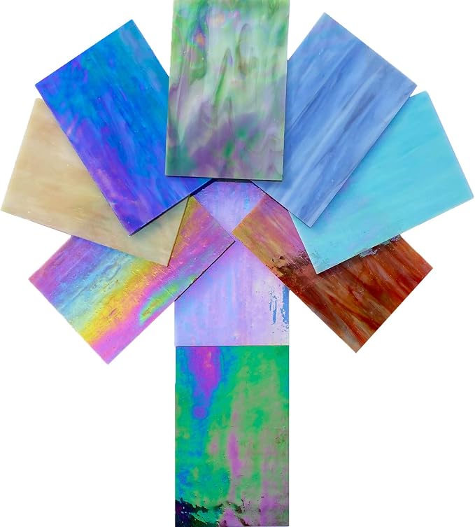 9 Sheets Stained Glass Sheet, 4 x 6 inch Iridescent Glass Sheets Mosaic Glass - Image 3