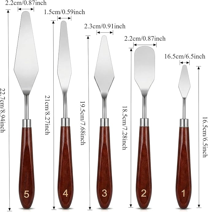 5pcs Palette Knife Painting Stainless Steel Spatula Wood Handle | Oil Paint - Image 2
