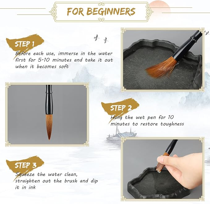 Marspark 12 Pieces Chinese Calligraphy Brushes Painting Writing Watercolor Ink - Image 4