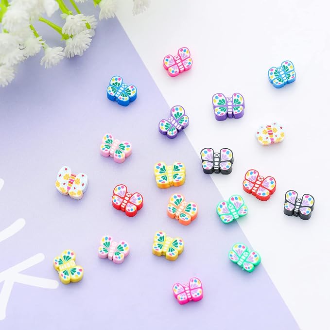 100pcs Colorful Butterfly Polymer Clay 10mm Spacer Beads - Image 3