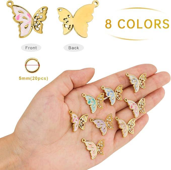 UMAOKANG 8pcs Colorful Enamel Butterfly Charm Bulk - Image 2