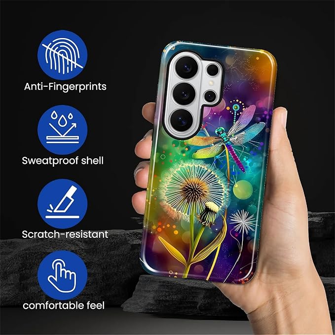 for Samsung Galaxy S26 Ultra Case, Dragonfly Dandelion Colorful Pattern Glossy - Image 4