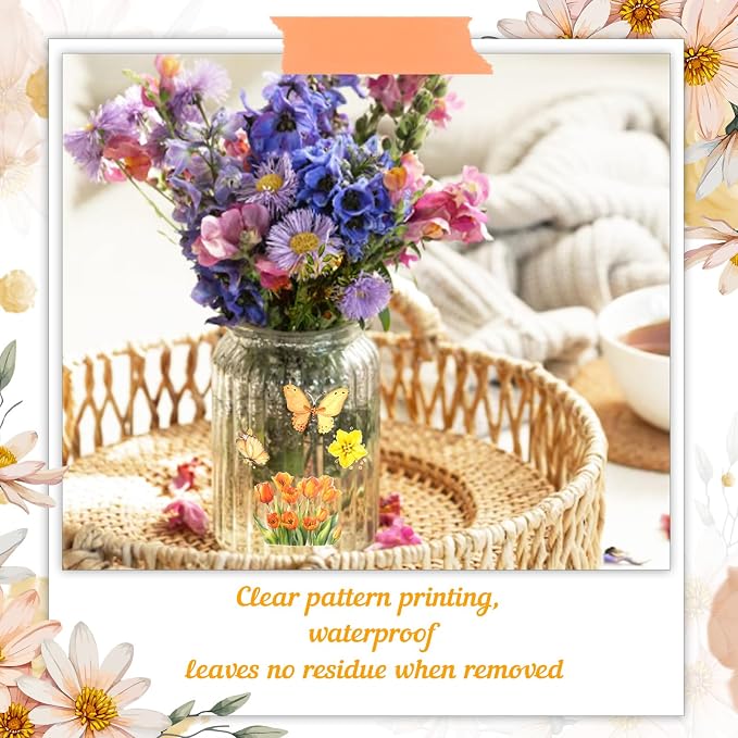 50+Pcs Transparent Golden Floral Butterfly Scrapbook Stickers Pack, Sunflower - Image 3