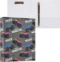 Monster Truck Black Round Ring Binders 1.5 Inch Racing Cars 3 Ring Clipboard by Wamika