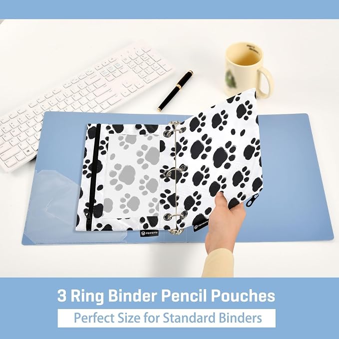 Black Paws Print Pencil Pouch for 3 Ring Binder, 2 Pack Waterproof Pencil Bags - Image 4