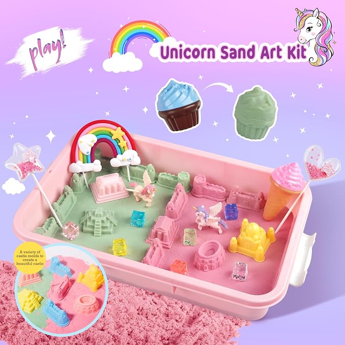 Weilim Unicorn Sensory Bin for Girls, Moldable Play Sand Kit Ages 3-8 | - Image 2