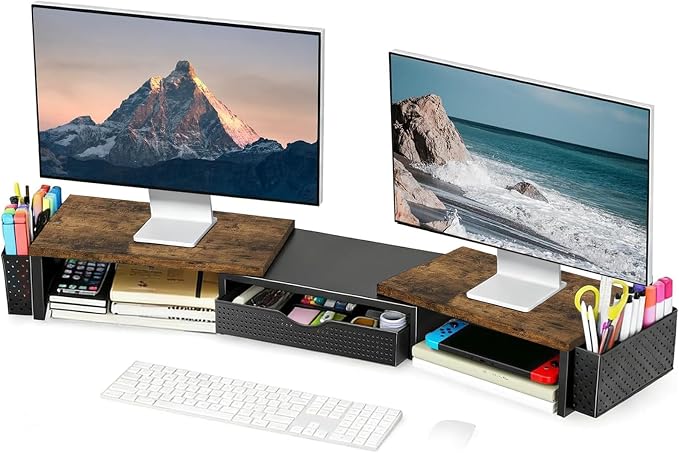 Spacrea Metal Desk Organizers and Accessories, Dual Monitor Stand Riser by Spacrea