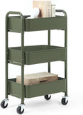 SunnyPoint 3-Tier Delicate Compact Rolling Metal Storage Organizer - Mobile Utility Cart Kitchen/Under Desk Cart with Caster Wheels - Army (15.35" X 10.24" X 26.8"H)
