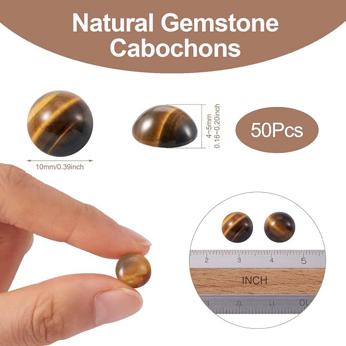 FASHEWELRY 50Pcs Natural Tiger Eye Cabochons Flat Back Gemstone Cabochons Half - Image 2
