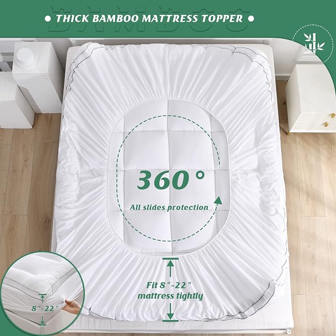 GRT Pillowtop Mattress Topper Queen Size, Rayon from Bamboo Mattress Cover - Image 5
