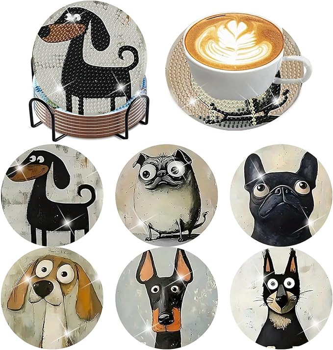 ijbnhd 6 Pcs Dog Diamond Painting Coasters Kits by ijbnhd