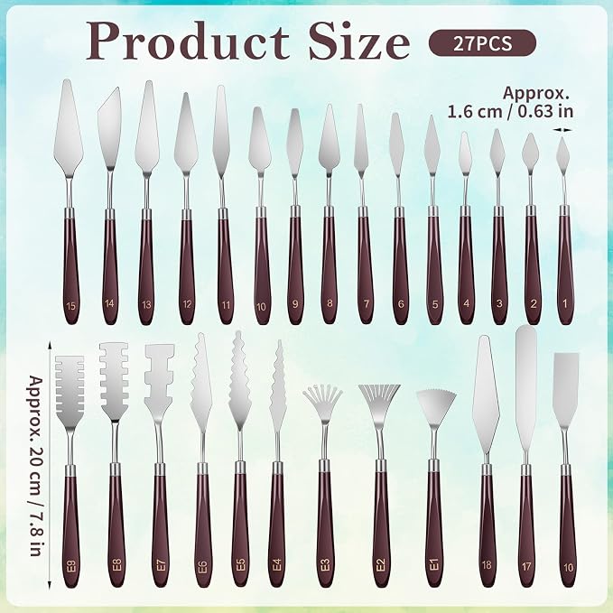 27Pcs Palette Knife with 6 Pcs Plastic Scrapers, 401 Stainless Steel Spatula - Image 2