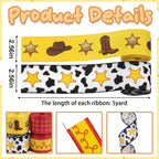 4 Rolls Cartoon Western Wired Edge Ribbon, 2.56 Inch Cow Print Sheriff Star - Image 2