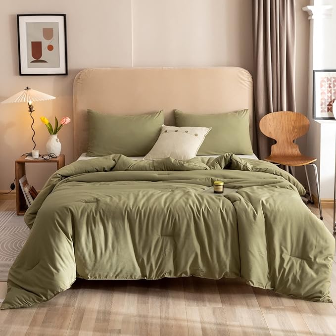 ROSGONIA Oversized King Comforter Olive Green - Image 2