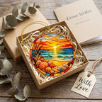 Beach Gifts for Women Acrylic Faux Stained Glass Ornament, Ocean Sunset Coastal - Image 6