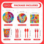 168Pcs Hippie Party Supplies for 60s 70s Hippie Theme Serves 24 | Rainbow Retro - Image 2