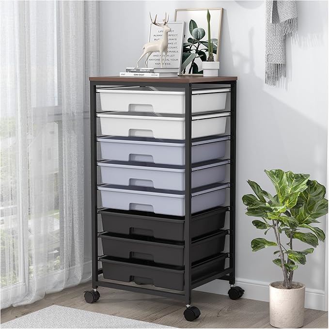 SYKIARIOL Rolling Cart with Drawers, Utility Cart With 8 Drawers and Wooden by SYKIARIOL