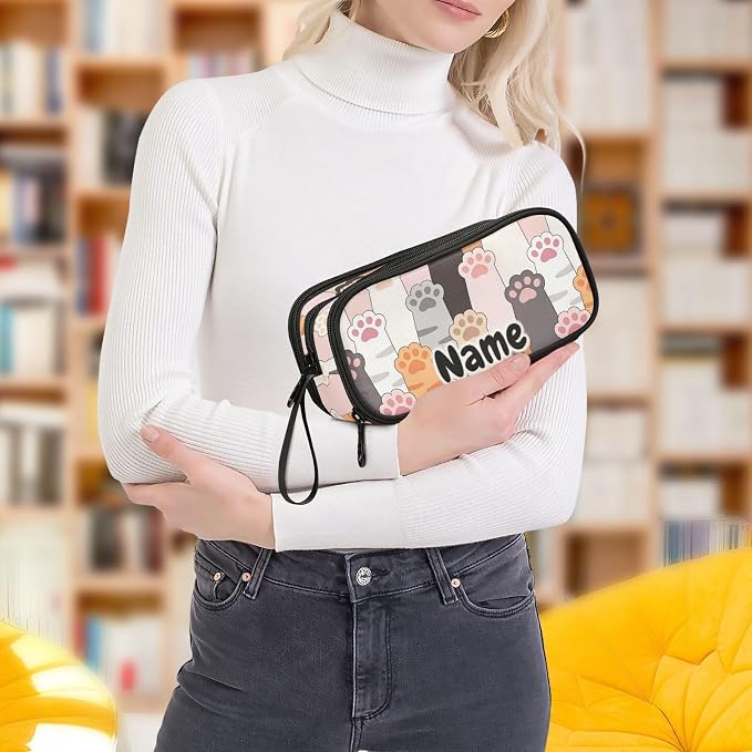 Custom Cat Paw Prints Pencil Case Box Boys Girls Personalized Name Large Pencil - Image 8