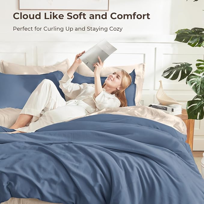 Litanika Haze Blue Comforters Oversized King Size, 3 Pieces Lightweight Solid - Image 2