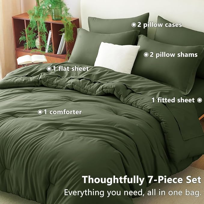 CozyLux California King Comforter Set Olive Green, 7 Pieces Cal King Bed in a - Image 7