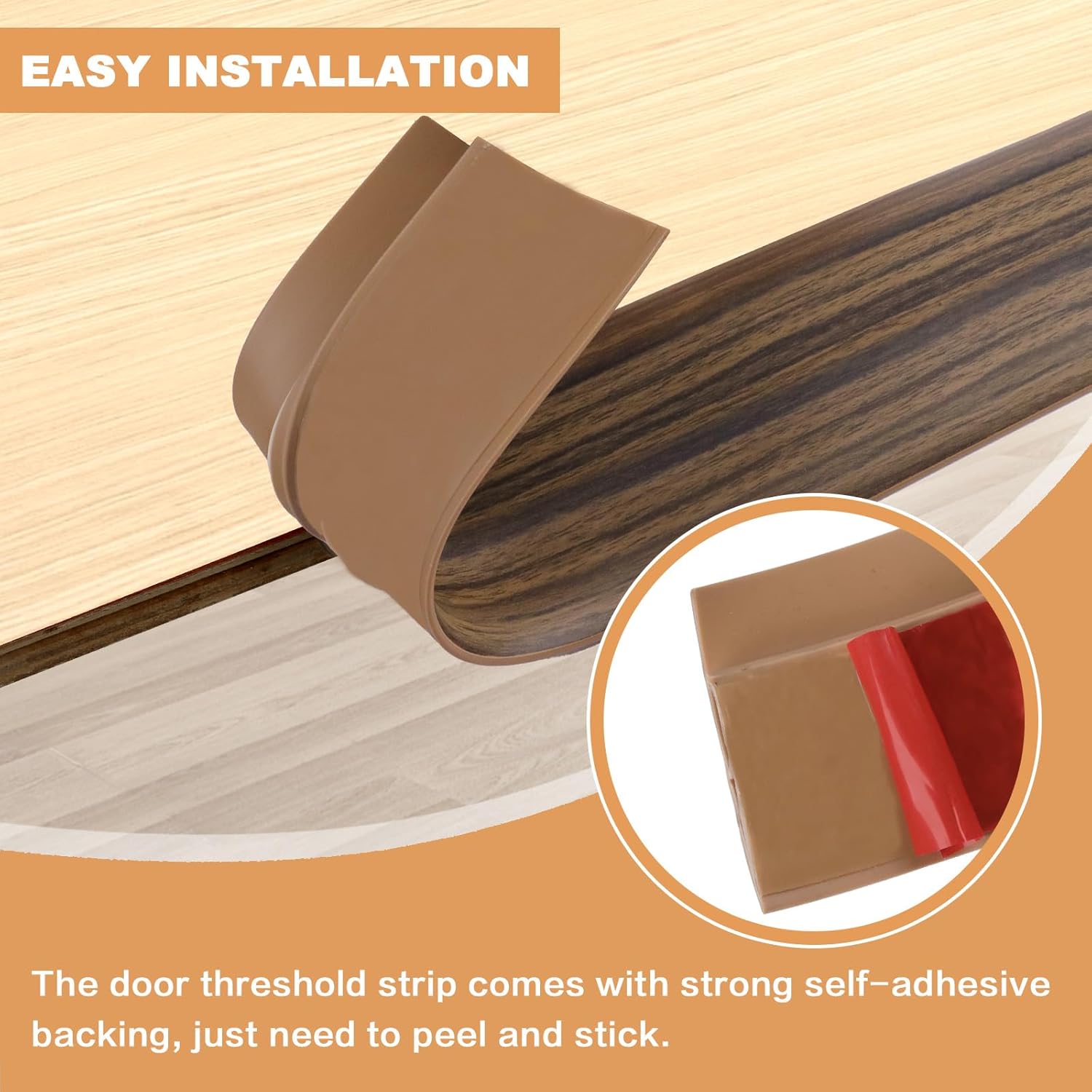 Vinyl Door Threshold Flooring Transition Strip Self Adhesive Carpet Edging Strip for Laminate Doorway Edge Threshold from 1/5" to 2/5" (Smoked Brown Wood Grain, 6.6 Ft)